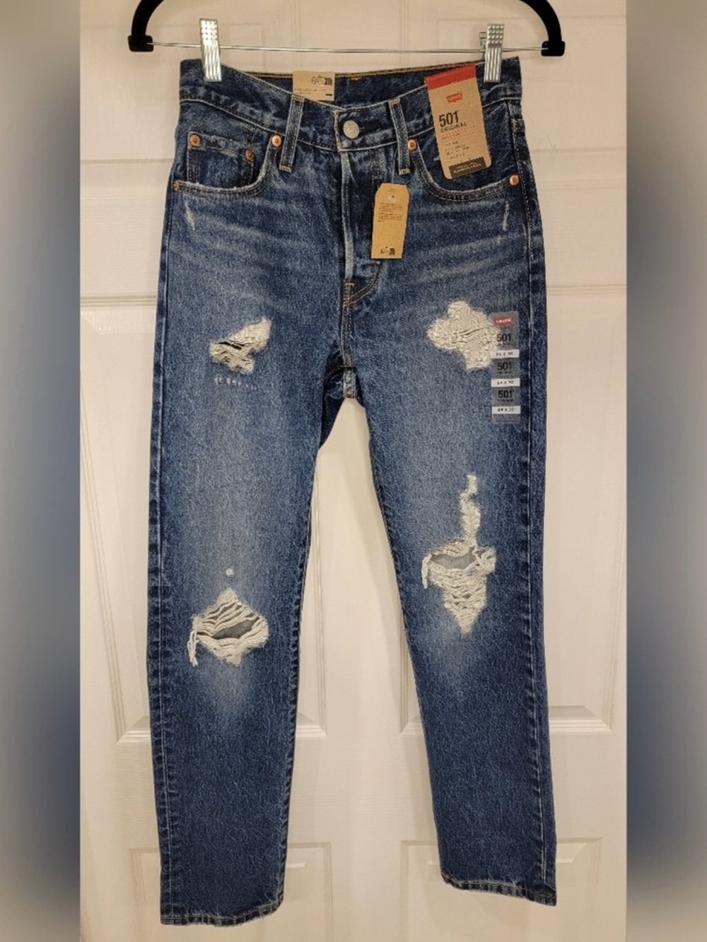 Levi’s 501 Original Straight Leg Distressed Blue Jeans Size 24x30, NWT